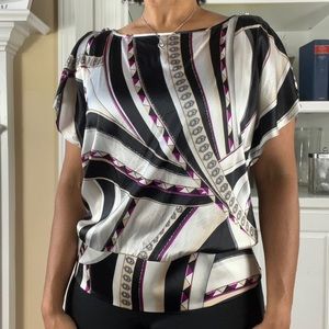 White House Black Market Colorful Silk Stretch Top, L